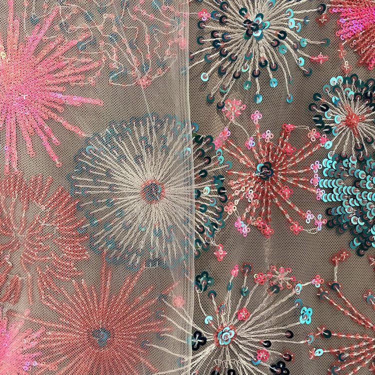 Firework Floral Sequinned Net - Pink / Blue