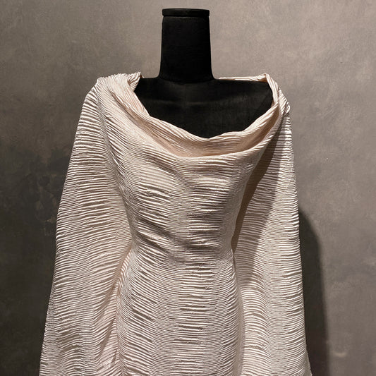 Crushed Striped Plisse Satin - Blush White
