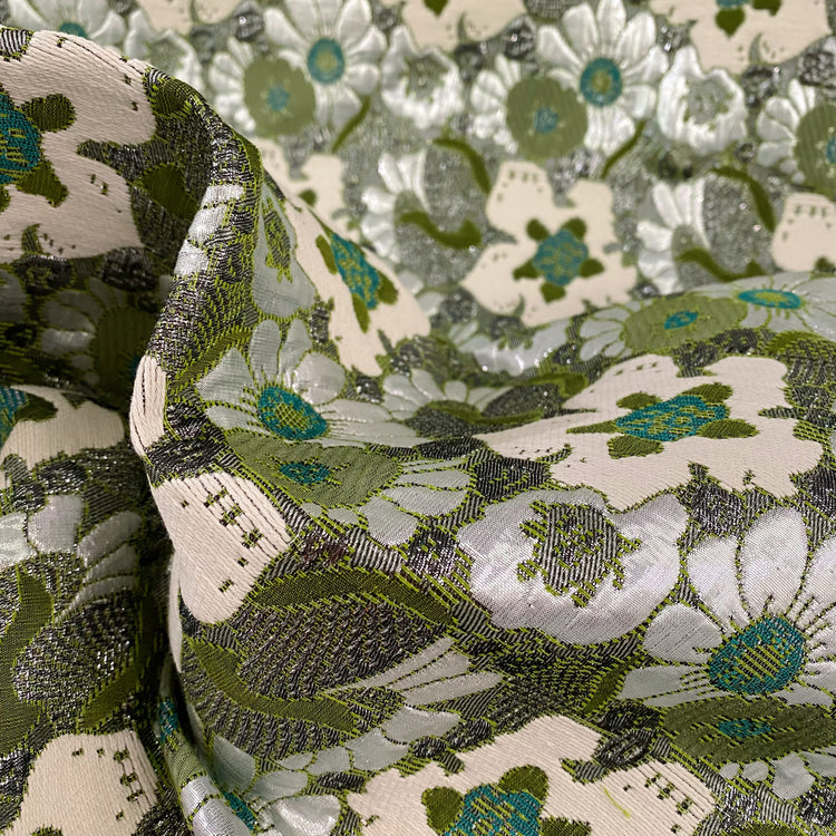 Floral Pop Nouveau Cotton/Poly Brocade - Ivory/Olive