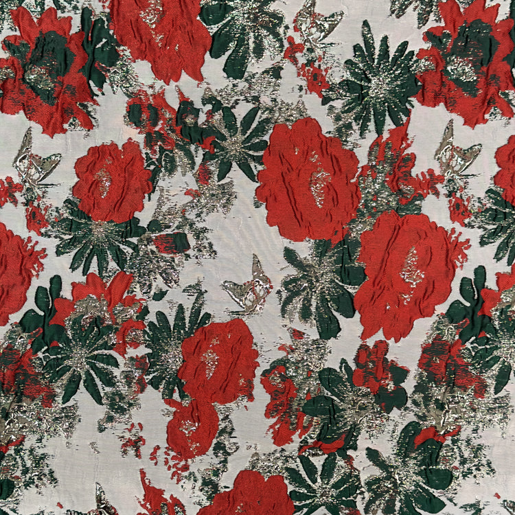Butterfly Blossom Brocade - Metallic - Crimson/Dark Sea Green