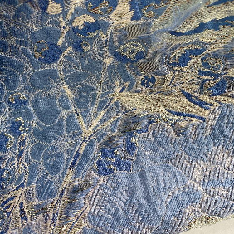 Metallic Floral/Birds Brocade Organza - Light Blue/Pale Pink
