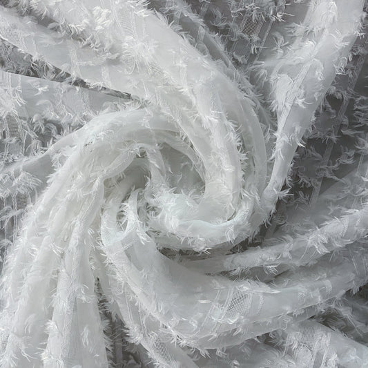 Striped Dobby Fringed Chiffon - White