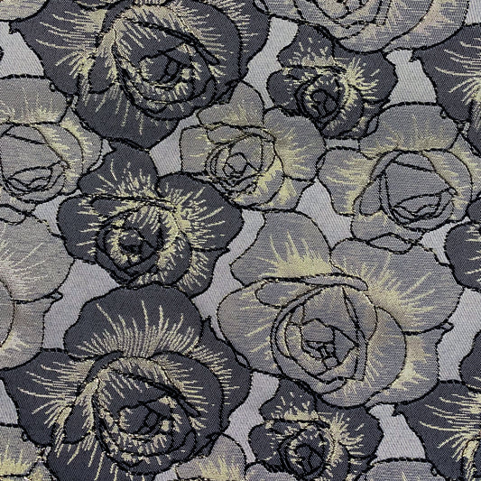 Raised Edge Rose Brocade - Metallic- Silver/Slate Grey