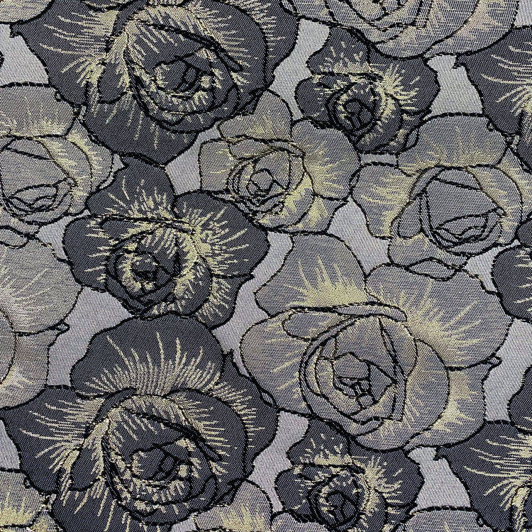 Raised Edge Rose Brocade - Metallic- Silver/Slate Grey