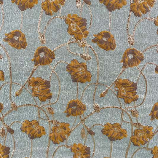 Rose Vine Brocade - Metallic - Light Blue/Gold