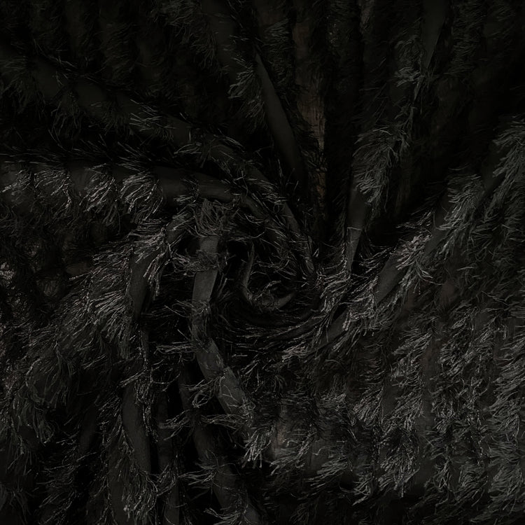 Appliqué Fringe Stripe Chiffon - Black