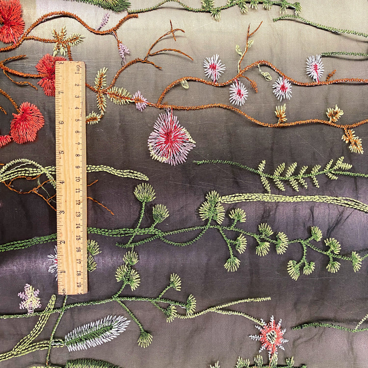 Wildflower Meadow Embroidered Tulle - Green/Black