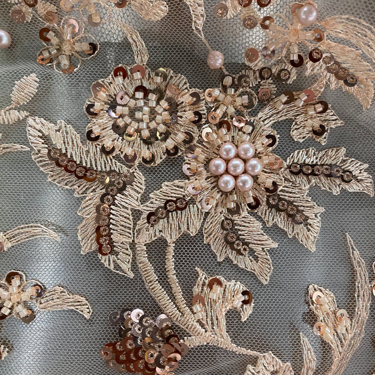 Embellished Flora Net - Light Coral Blush