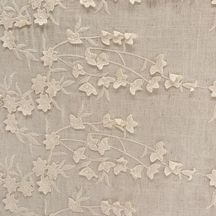 Embroidered 3D Applique Cherry Blossom Linen - Undyed