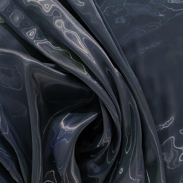 Fabric Lab Exclusive - Satin Backed Liquid Shimmer - Dark Grey Blue