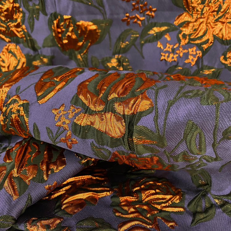 Raised Rose Vine Brocade - Metallic - Medium Orchid/Copper