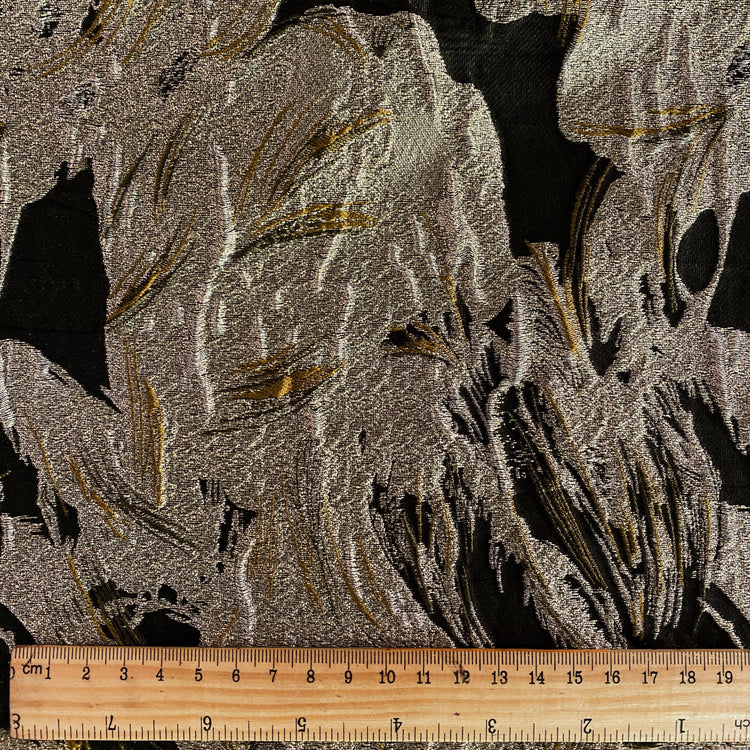 Abstract Impasto Paint Metallic Brocade - Light Gold / Dark Umber