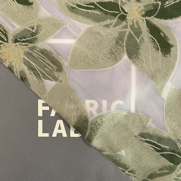 Tropical Flower Organza Jacquard - Light Green / White / Metallic Gold