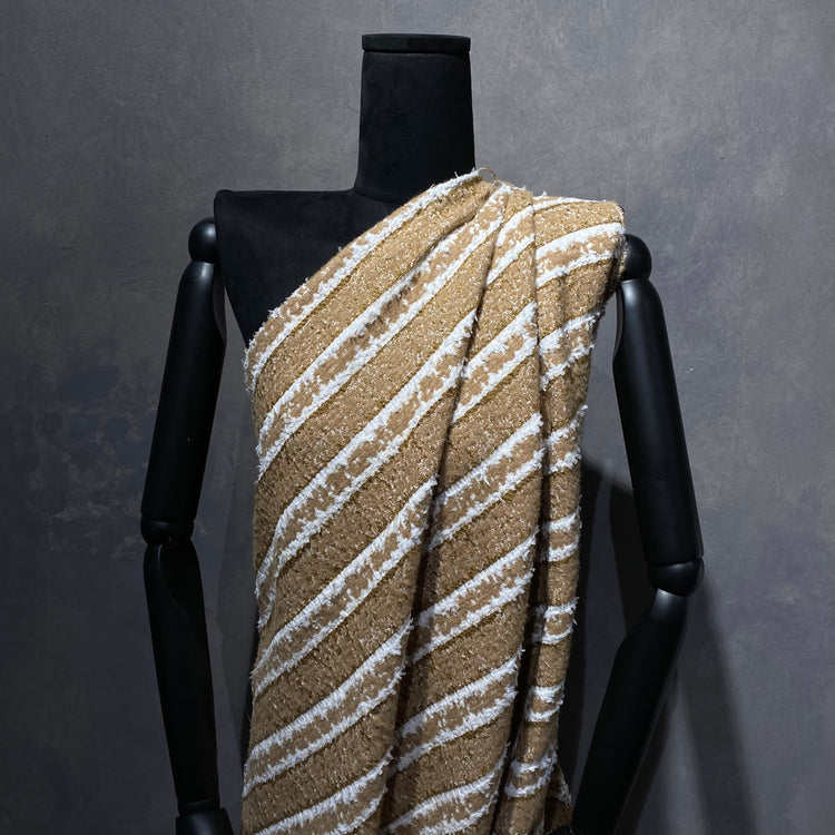 Cut-Pile Striped Napped Coating - Burly Wood / White