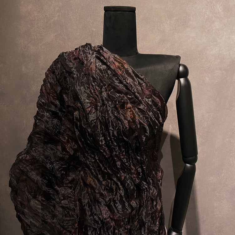 Botanical Crushed Pleated Organza - Dark Umber