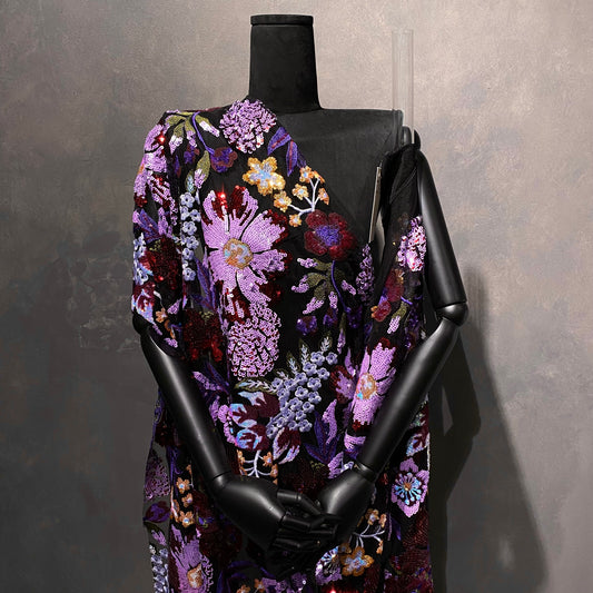 Large Flora Sequinned Net - Purple/Burgundy