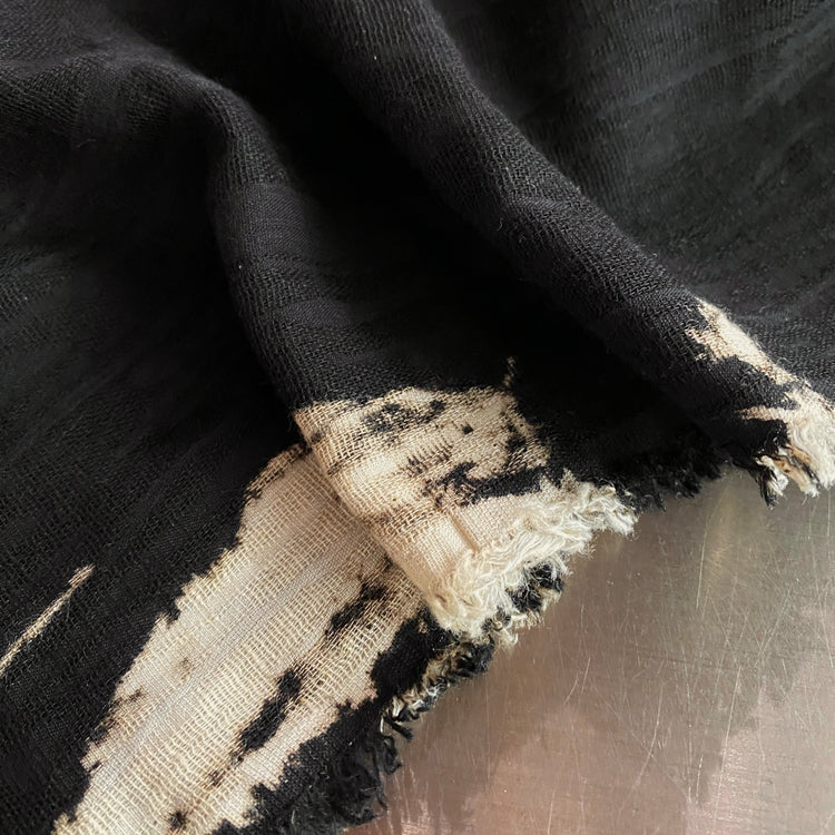 Shibori Dye Dobby Linen Gauze - Black / Ivory