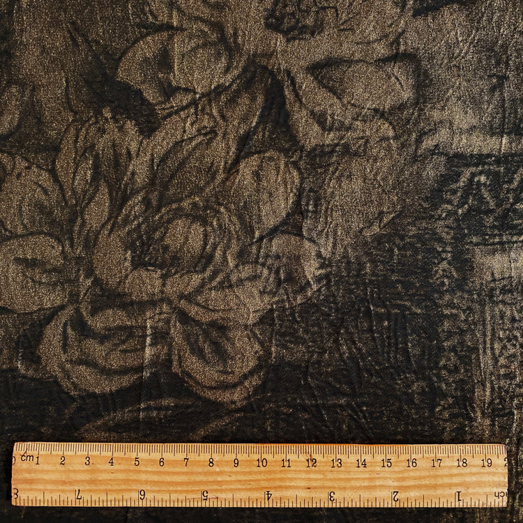 Floral Relief Metallic Satin - Antique Brass / Black