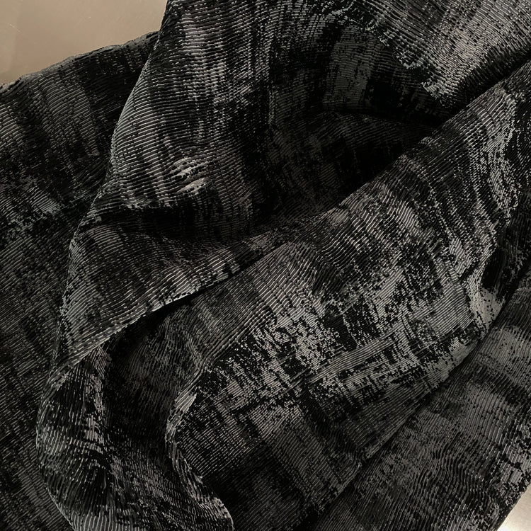 Burnout Velvet-Faced Plisse Organza- Grey/Black