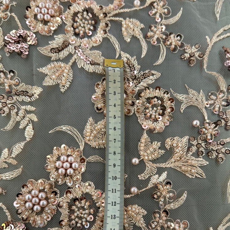 Embellished Flora Net - Light Coral Blush