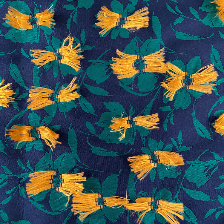 Fringed Floral Acrylic/Poly/Lurex Damask - Green/Yellow