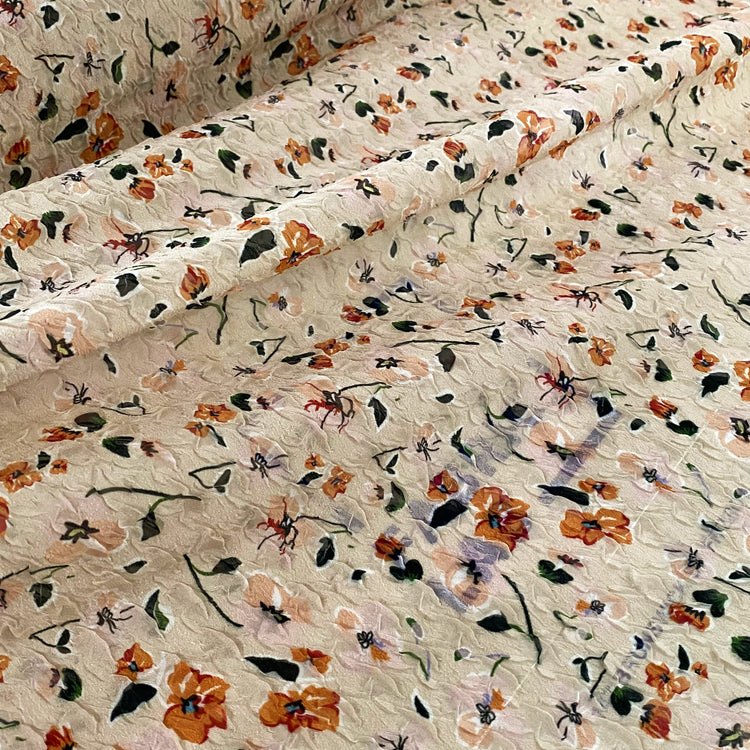 Delicate Floral Printed Plain Weave - Biscuit/Orange