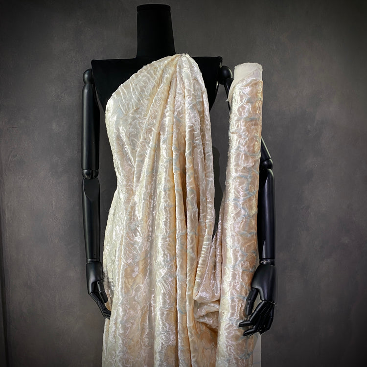 Textured Acetate Plush Velvet - Ivory Blush