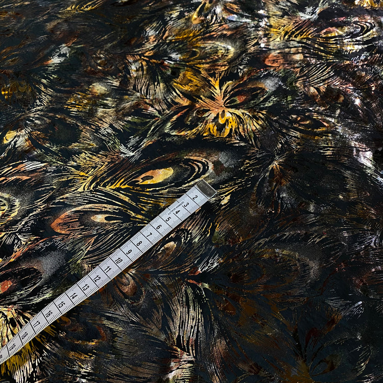 Eccentric Feather Metallic Foiled Satin - Black / Multicoloured