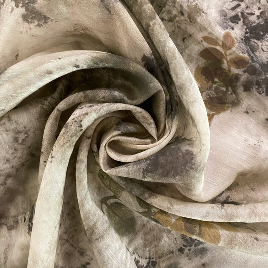 Botanical Digital Ecoprint Cotton Blend Voile - Smoke / Dark Grey