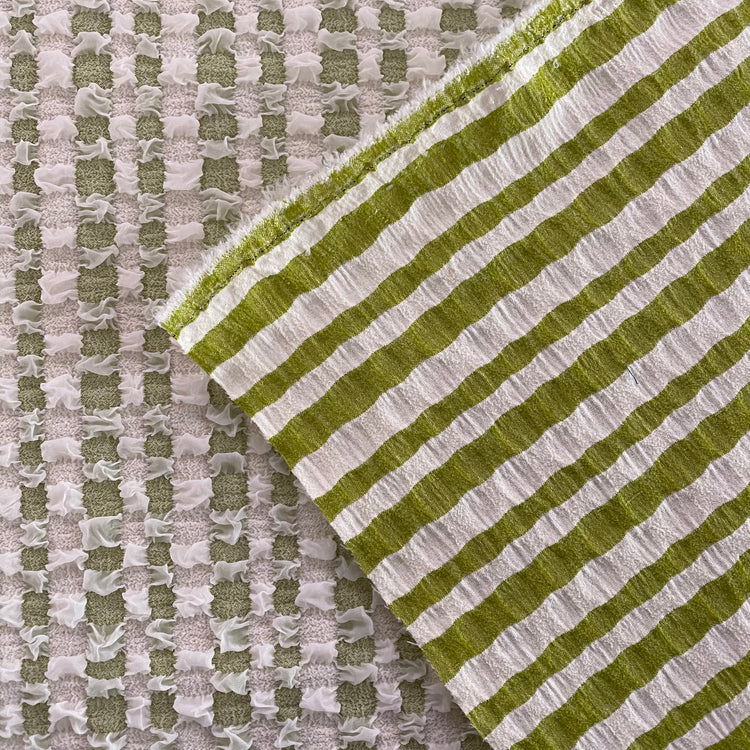 Raised Checkerboard Smocked Gingham - White / Yellow Green
