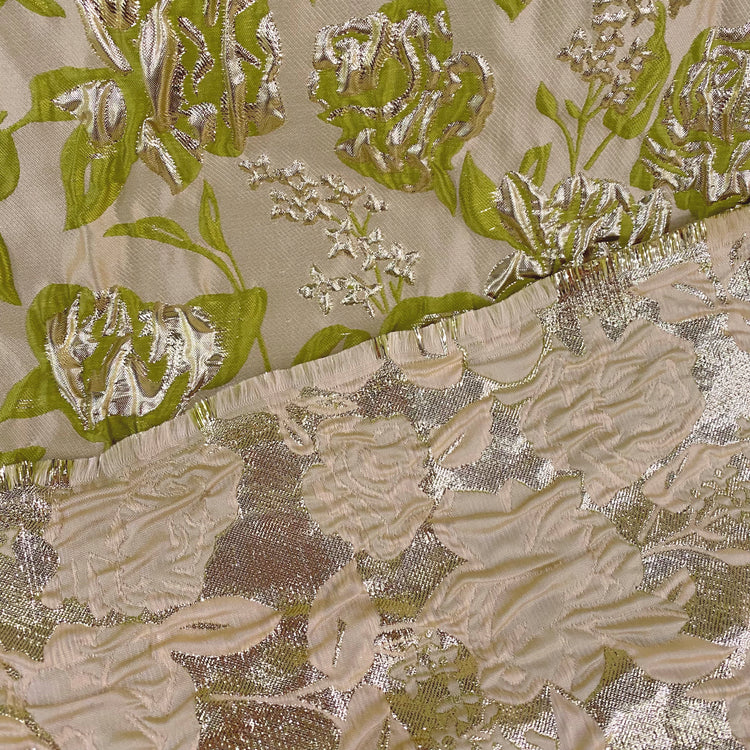 Raised Rose Vine Brocade - Metallic - Pale Green