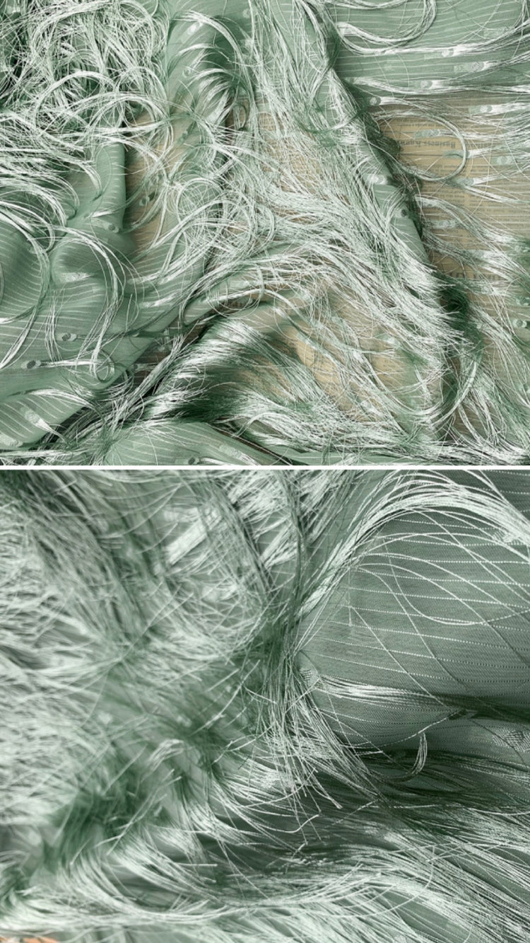 Dobby Long-Fringed Plain Weave - Pale Green