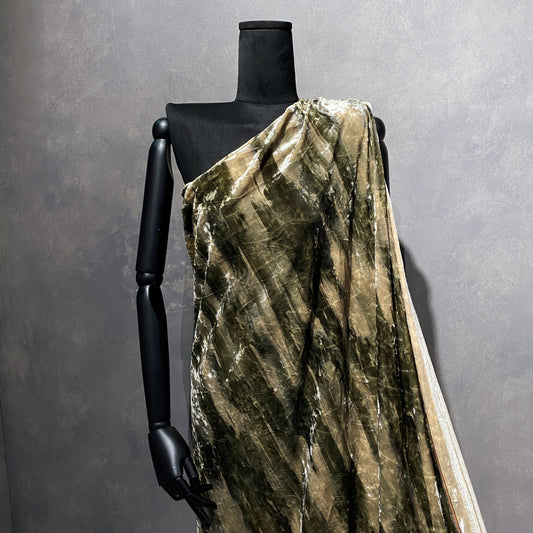 Brush Stroke Camo Stretch Velvet - Dark Olive Green / Papaya Whip