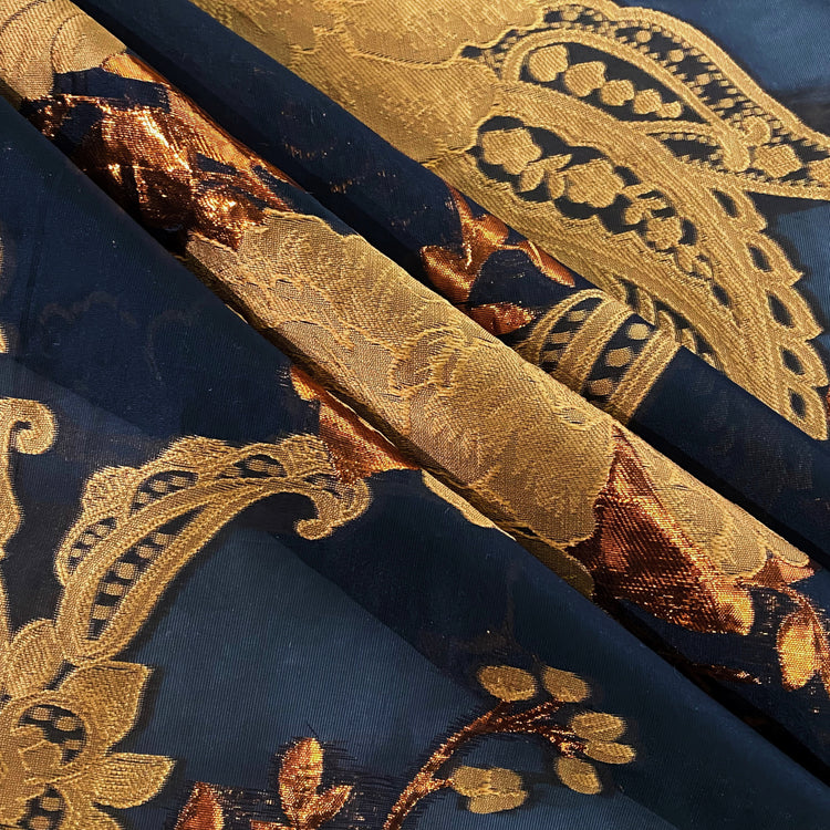Metallic Tree Peony Brocade Chiffon - Copper/Dark Orange