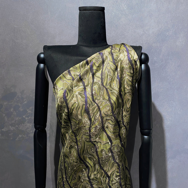 Nephrite & Ochre Double Printed Satin Jacquard - Yellow Green / Olive Drab