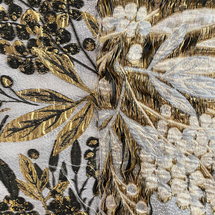 Botanical Olive Cloqué Brocade - Metallic Gold / Black / Silver