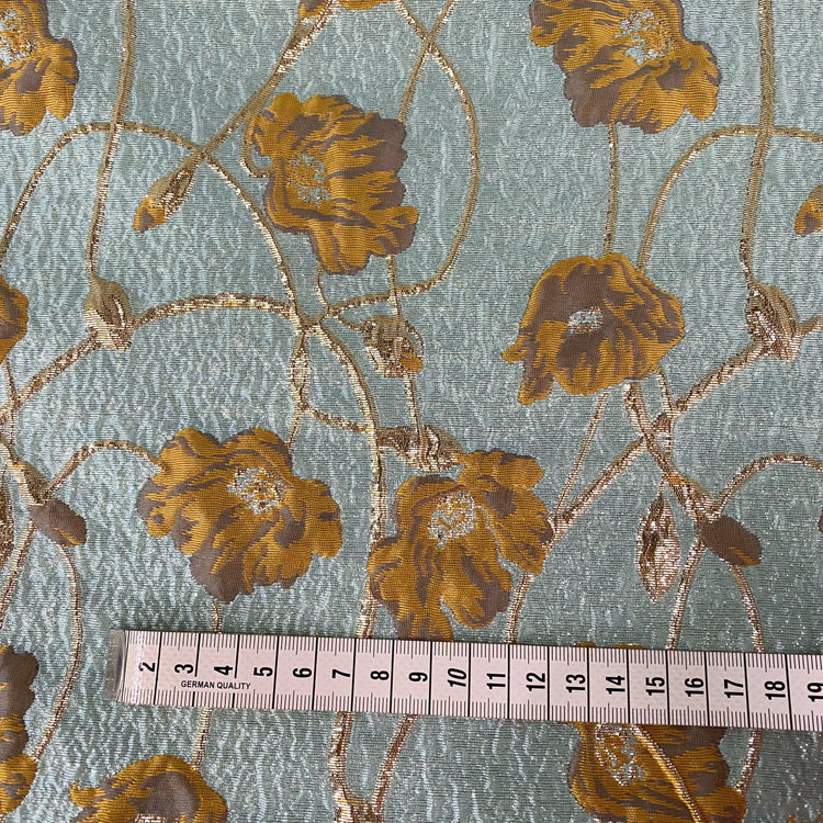 Rose Vine Brocade - Metallic - Light Blue/Gold