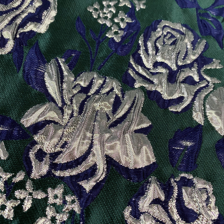 Raised Rose Vine Brocade - Metallic - Silver/Green