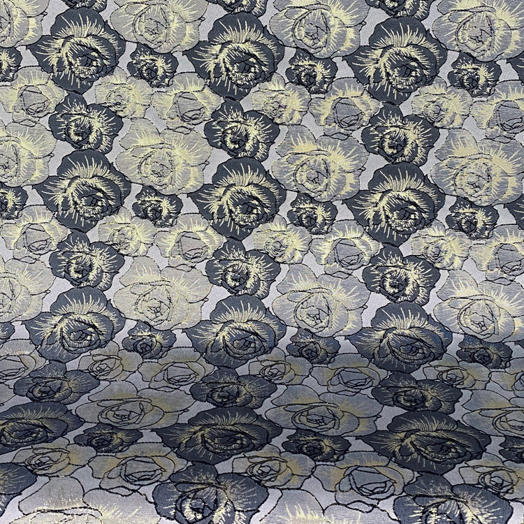 Raised Edge Rose Brocade - Metallic- Silver/Slate Grey