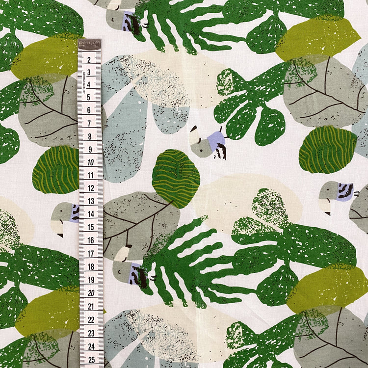 Birds & Leaves Storybook Illustration Cotton Lawn - Green