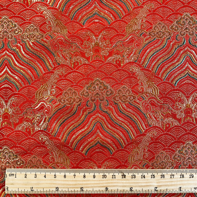 Seigaiha Satin Jacquard - Crimson/Gold