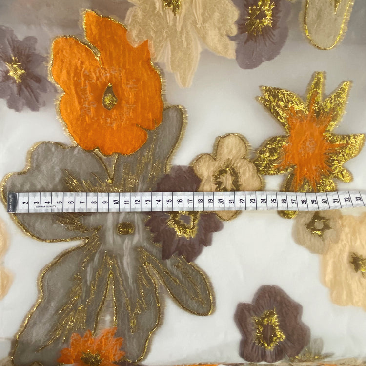 Metallic Large Simple Floral Brocade Chiffon - Orange/Rosy Brown