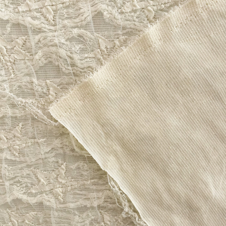 (Remnant) Distressed Star Applique - Wrinkled Tulle on Knit - Ivory - 1.2m (Blue mark)