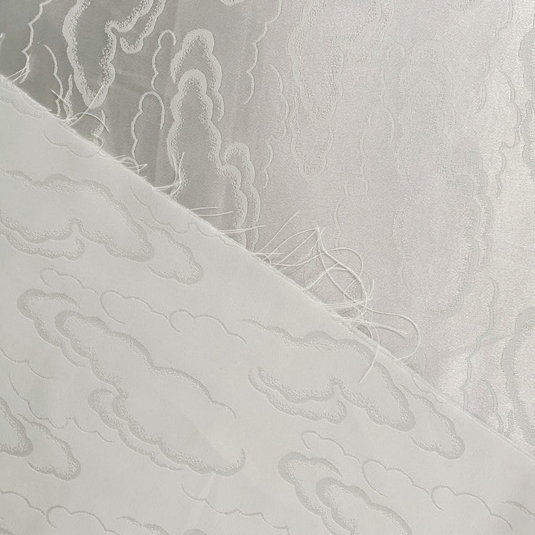Gentle Clouds Satin Damask - Snow White