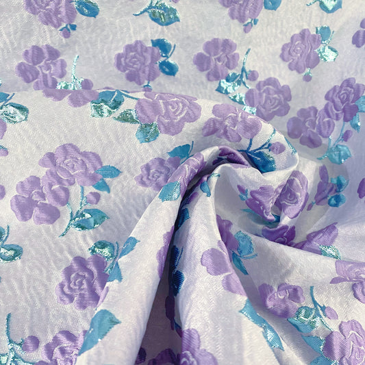 Floral Vine Poly/Lurex/Nylon Brocade - Purple/Turquoise