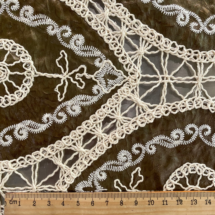 Bohemian Crochet Embroidered Satin - Shibori Dye - Saddle Brown