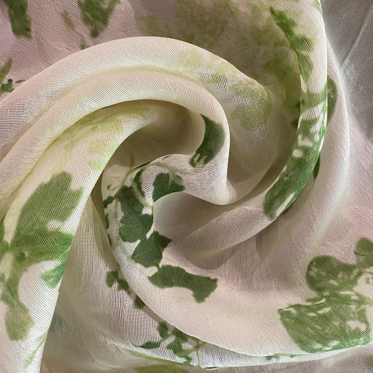 Leaf Impression Floral Jacquard Voile - Forest Green / Ivory