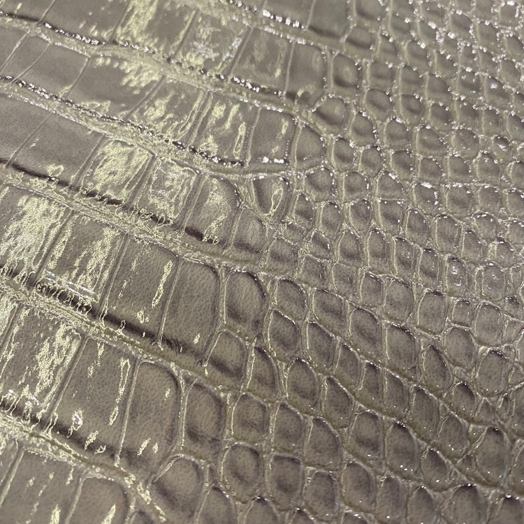 Patent Crocodile Faux Leather - Small Pattern - Grey