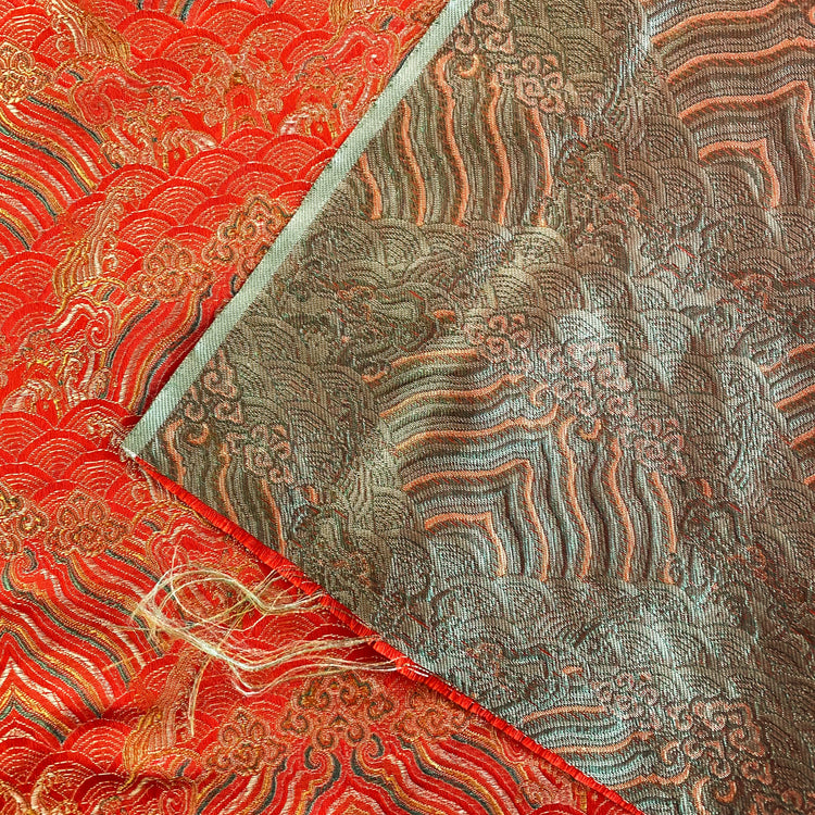 Seigaiha Satin Jacquard - Crimson/Gold