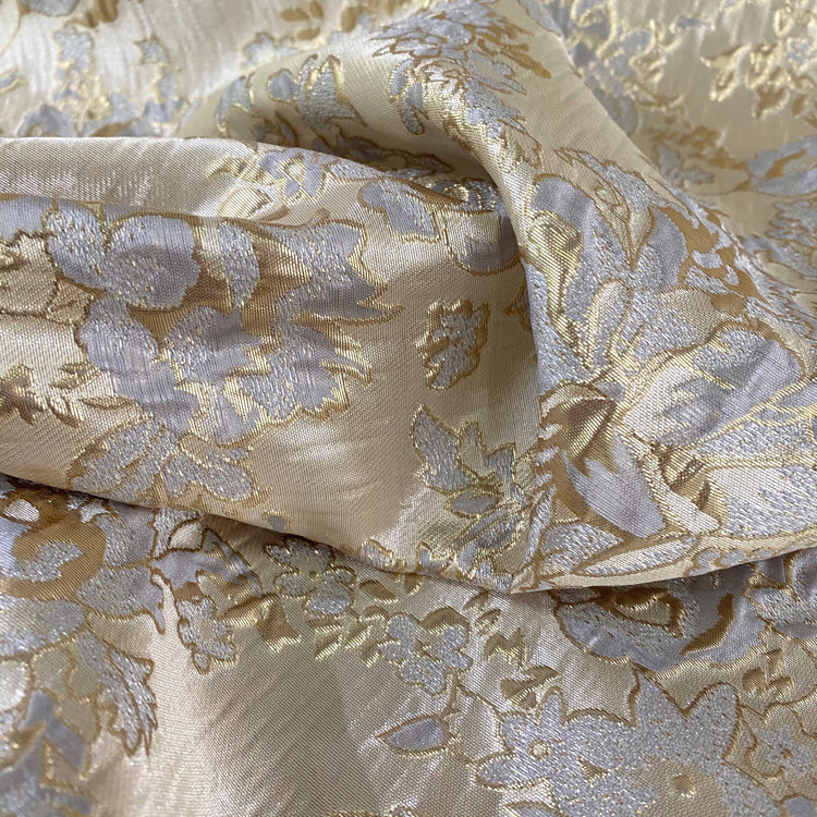 Gold Leaf Rose Brocade - Gold/Light Steel Blue